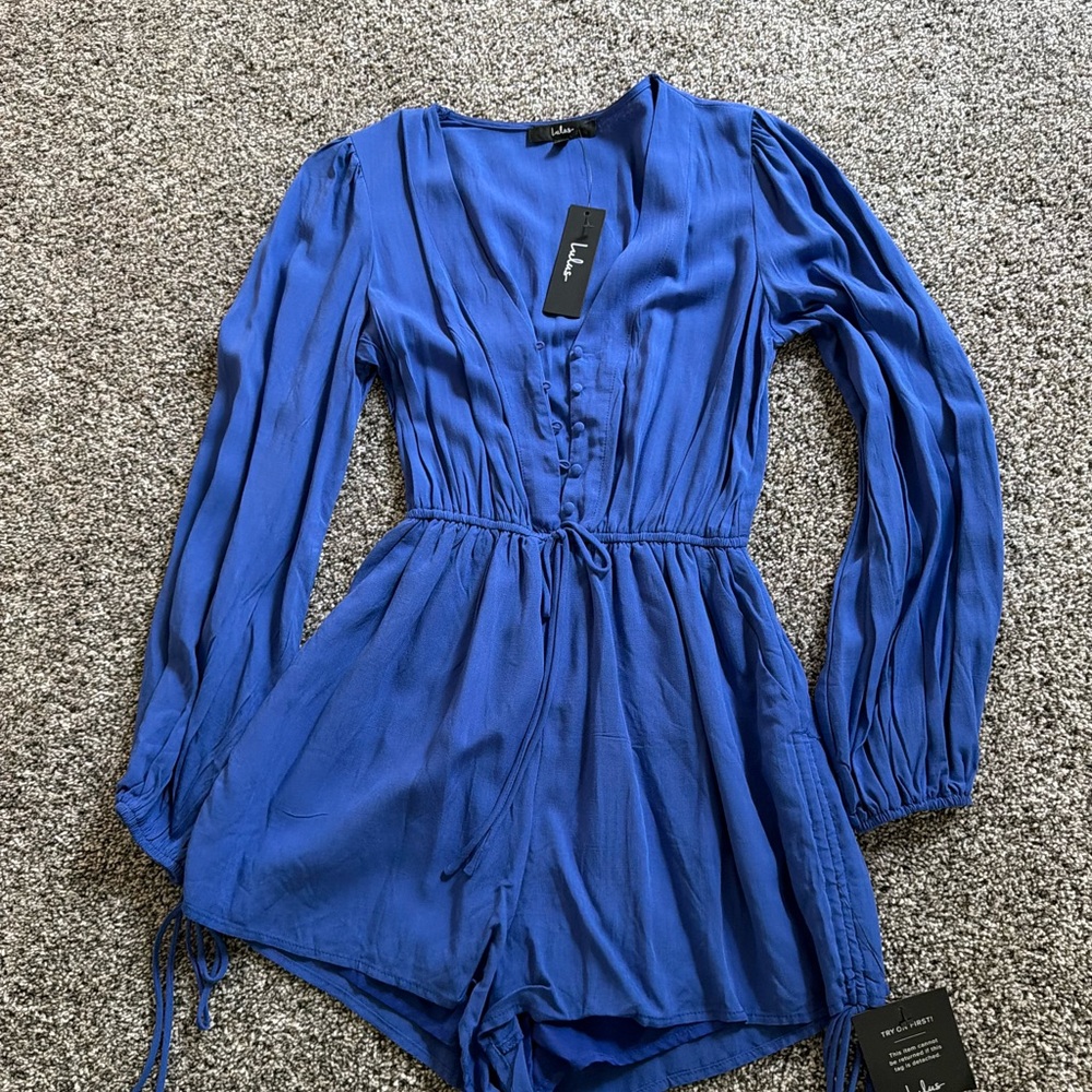 Lulus XS Blue Long Sleeve Romper NWT